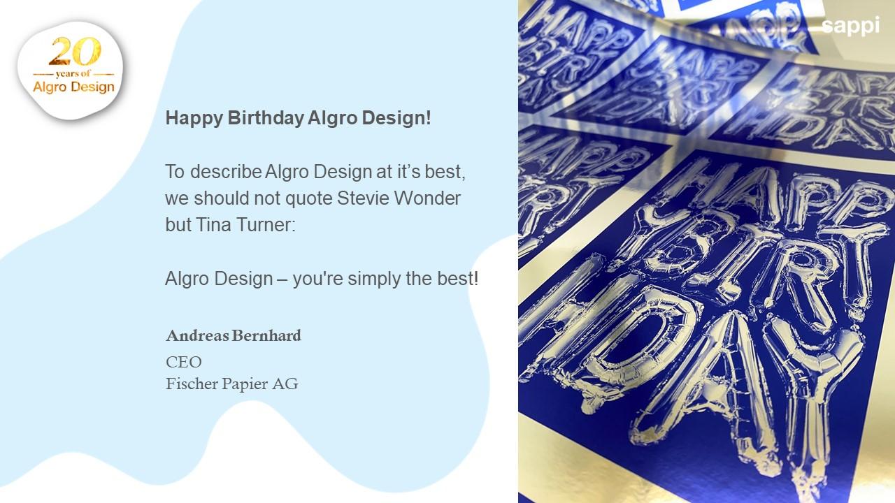 Sappi: 20 years of Algro Design | Fischer Papier