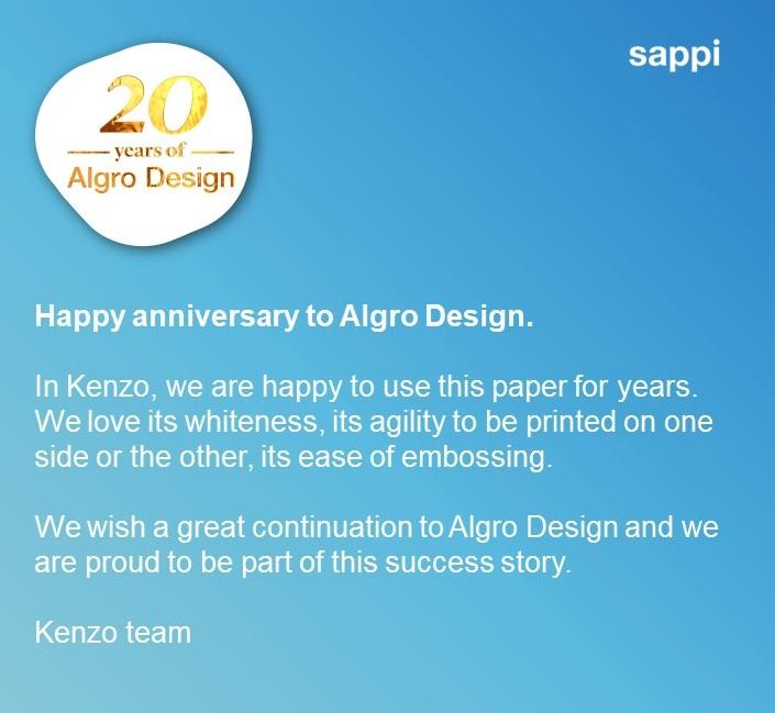 Sappi: 20 years of Algro Design | Kenzo